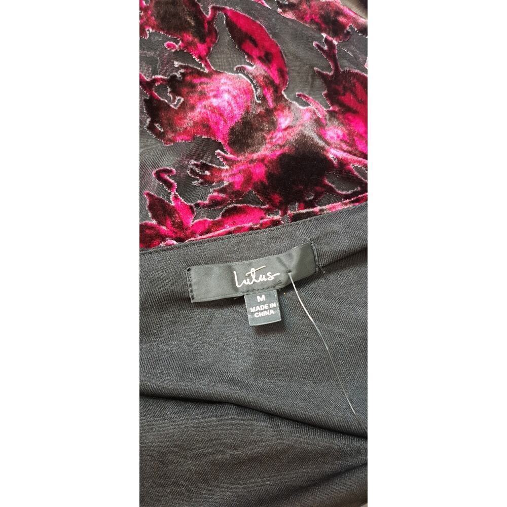 Lulus Assymetrical Velvet Burnout Dress Sz M Black Burgandy Whimsigoth Fairycore - Picture 7 of 9